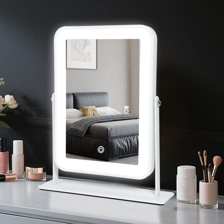 Travel Makeup Mirror with Lights, Portable Small Beauty LED Vanity Mirror with Lights, 1200Mah Battery, Dimmable Touch Screen, Tabletop Folding Compact Mirror,Women Gift