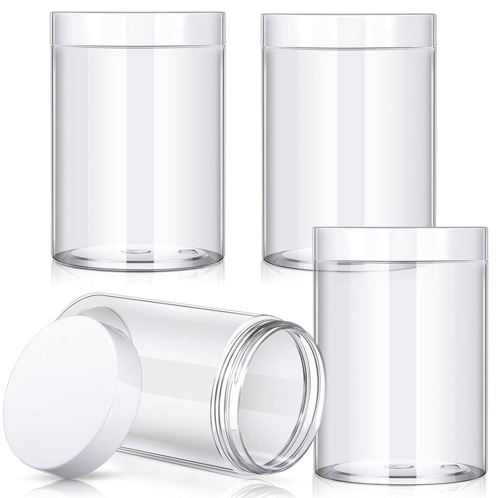 4 Pieces round Wide-Mouth Leak Proof Plastic Container Jars with Lids for Travel Storage Makeup Beauty Products Face Creams Oils Salves Ointments DIY Making(1 Ounce,White)