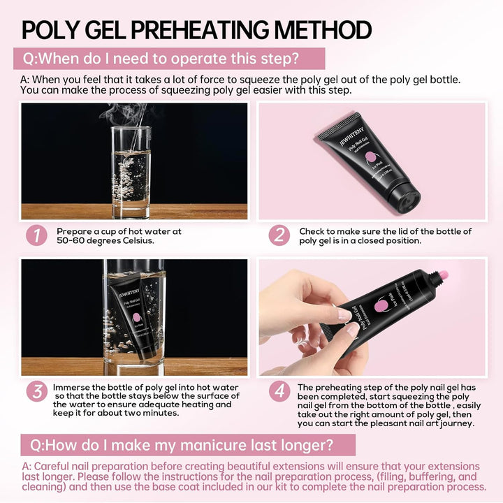 Poly Extension Gel Nail Kit 14 PCS Poly Gel Kit with Slip Solution and Mini Lamp Nail Art Design Beginner