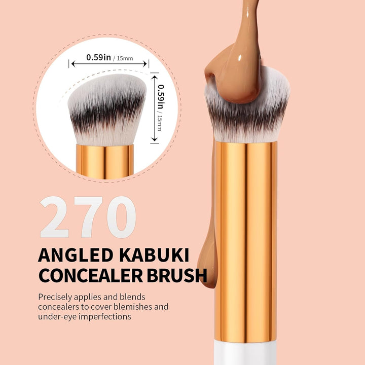 Concealer Brush, 2PCS Angled Concealer Brushes under Eye Mini Angled Flat Top Kabuki Nose Contour Brush for Concealing Blending Setting