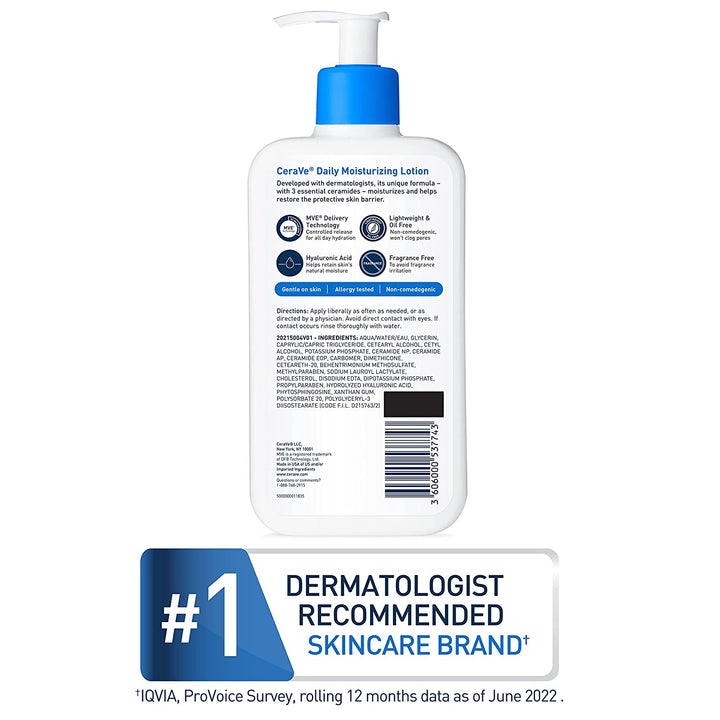 Daily Moisturizing Lotion for Dry Skin, Body Lotion & Face Moisturizer with Hyaluronic Acid and Ceramides, Daily Moisturizer, Fragrance Free, Oil-Free, 19 Ounce