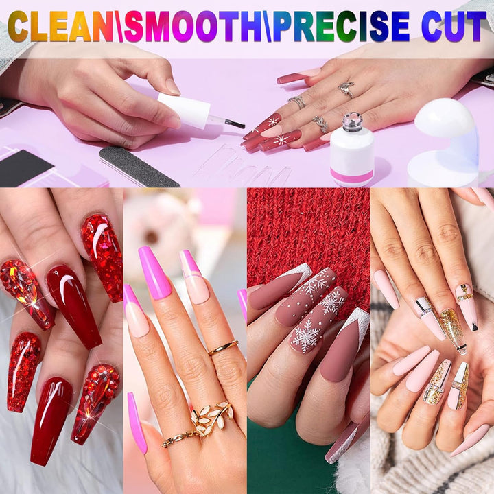 Acrylic Nail Cutter with Magnet Sizer & Length Measurement,Adjustable Stainless Nail Trimmer for Salon Home Nail Art, Professional Nail Clippers for Precise Manicures (Rainbow)