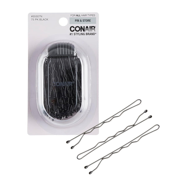 Pin & Match Bobby Pins - Hair Accessories for Women - Bobby Pins Black - Includes Storage Container - 75 Count