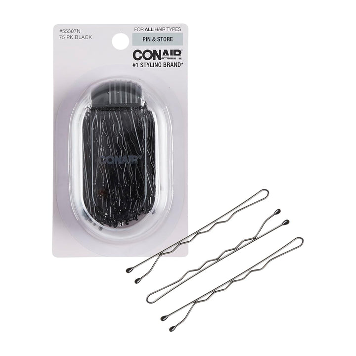 Pin & Match Bobby Pins - Hair Accessories for Women - Bobby Pins Black - Includes Storage Container - 75 Count