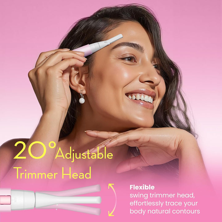 Facial Hair Removal for Women, Painless Eyebrow Trimmer with Pivoting Head, Electric Battery Operated Body Hair Remover with 2 Replaceable Blade for Face Neck Chin Bikini, Pink