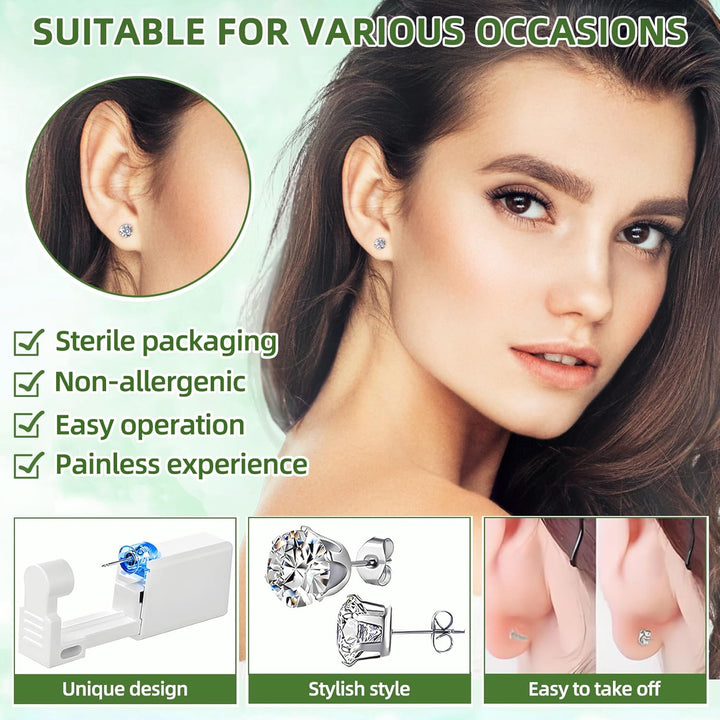 24 Pcs Ear Piercing Kit: Disposable Ear Piercing Gun Kit with 8 Guns, 8 Pcs Earrings Stud, 8 Pcs Cleaning Pads