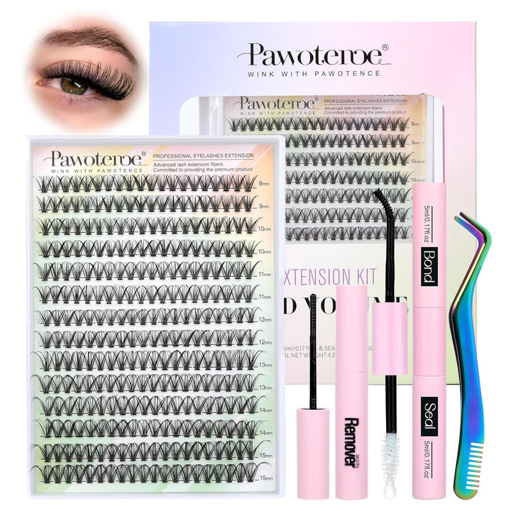 Lash Extension Kit DIY 280Pcs Lash Clusters Eyelash Extension Kit, 9-16Mm 30D 40D Individual Lashes Kit with Lash Bond and Seal, Lash Tweezers for Self Use (30D&40D, 0.07D, 9-16Mm, Kit)