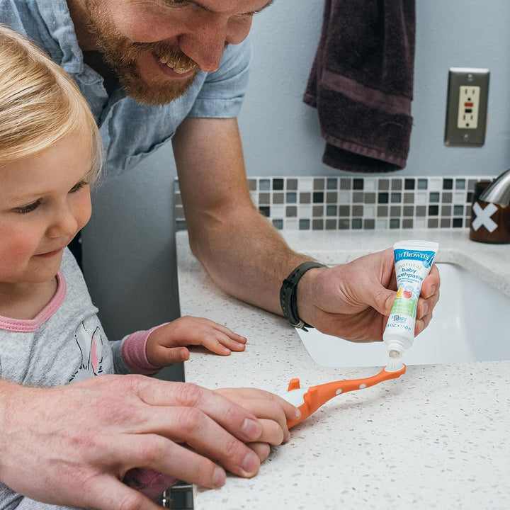 Toddler Toothbrush, Dinosaur, Green and Orange, 2-Pack