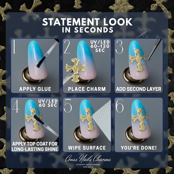 240 Pcs Silver and Gold Cross Nail Charms Bulk – 3D Silver and Gold Nail Charms Cross for DIY & Professional Manicures – Large-Pack for Creative Manicures with Shiny Crosses Accents