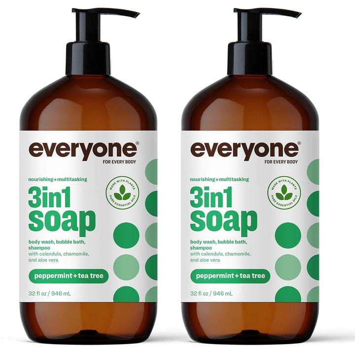 Everyone 3-In-1 Soap, Body Wash, Bubble Bath, Shampoo, 32 Ounce (Pack of 2), Unscented, Made for Men and Women