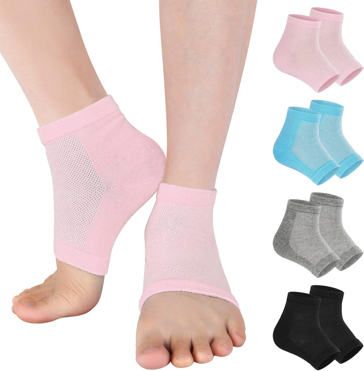 Gel Moisturizing Heel Socks for Dry Cracked Feet Women, 4 Pairs Foot Care Spa Moisture Toeless Socks for Cracked Heel Repair Treatment Overnight (Regular)