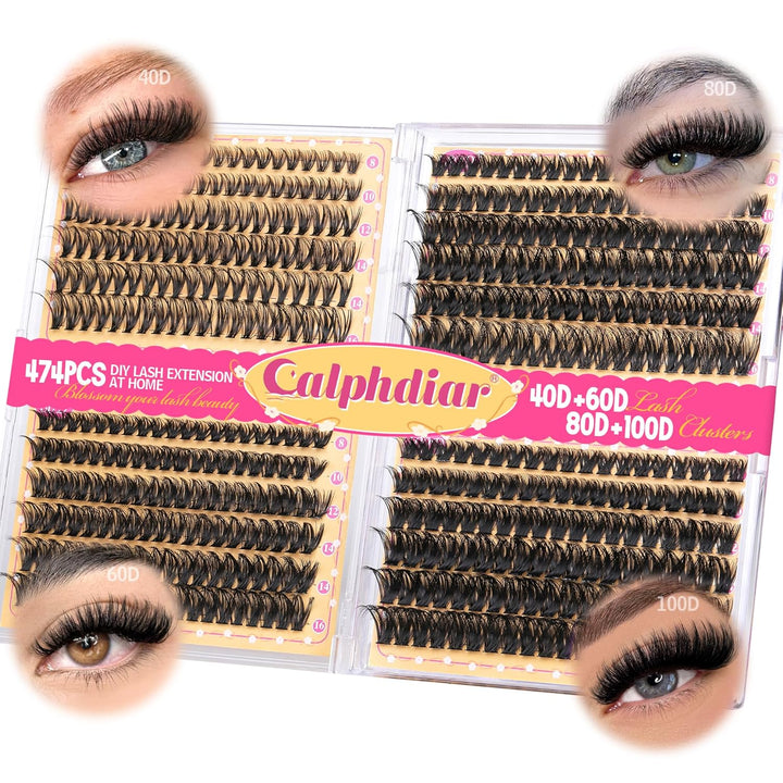 Eyelash Clusters 30D+40D+50D+60D+80D+100D Lash Clusters Wispy Individual Lashes 476PCS D-Curly Lash Extension 10-16MM Natural Lashes Clusters DIY Cluster Eyelash Extensions for Beginners