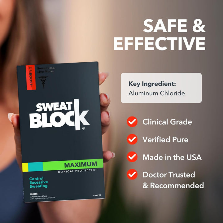 Clinical Strength Antiperspirant Wipes for Men Women Excessive Sweat Protection Hyperhidrosis Treatment Stops Underarm Perspiration up to 7 Days Includes 10 Individually Wrapped Sweat Wipes