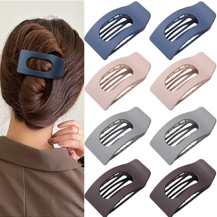 8 Pack Flat Hair Clips for Women – Large Matte Rectangle No-Slip Claw Clips, Strong Hold Square Hair Accessories for Thick & Thin Hair, Lay Flat Design for Work & Daily Styling