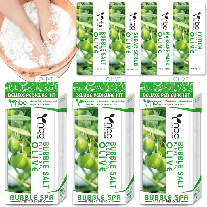 Pedicure Kit Foot Soak Set: Bubble Salt, Sugar Scrub, Massage Mask, Massage Lotion in a Box, 4 Step Foot Spa Kit for Dry Feet,Tired Feet（1 Set Lavender)