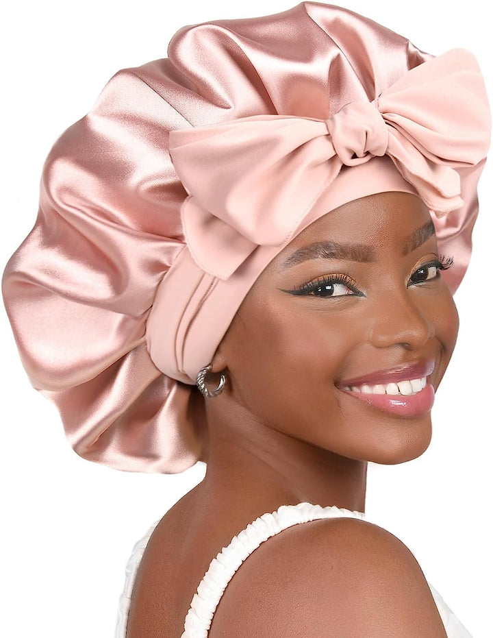 Silk Bonnet for Sleeping Women Adjustable Double Layer Satin Bonnet Reduce Friction Prevent Frizz Natural Curly Hair