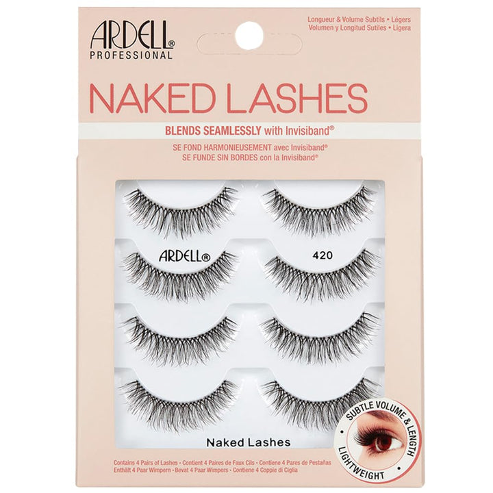 Naked Lashes 420 Multipack, Lightweight Natural Look, Invisiband for Comfort, Perfect for Everyday Wear, 4-Pairs, 1-Pack
