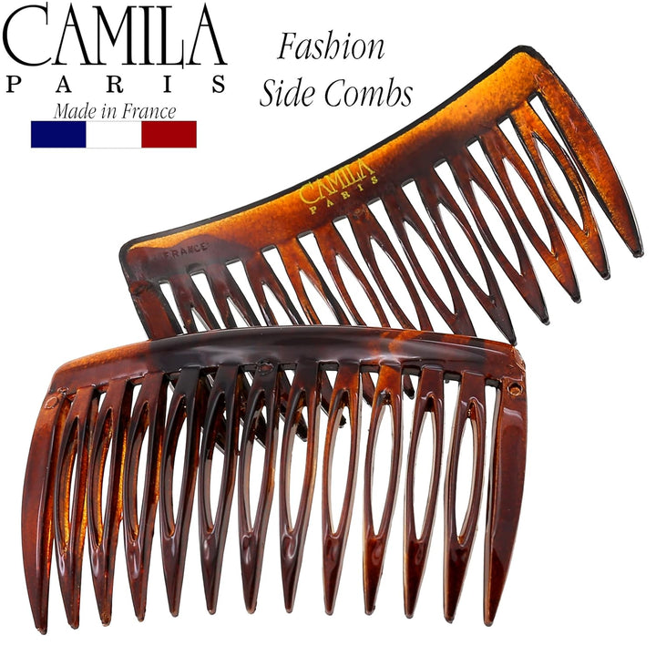 Paris AD825/2 French Hair Side Comb, Small, Curved Tortoise Shell French Twist Hair Combs Decorative, Strong Hold Hair Clips for Women Bun Chignon Up-Do Girls Hair Accessories, Made in France