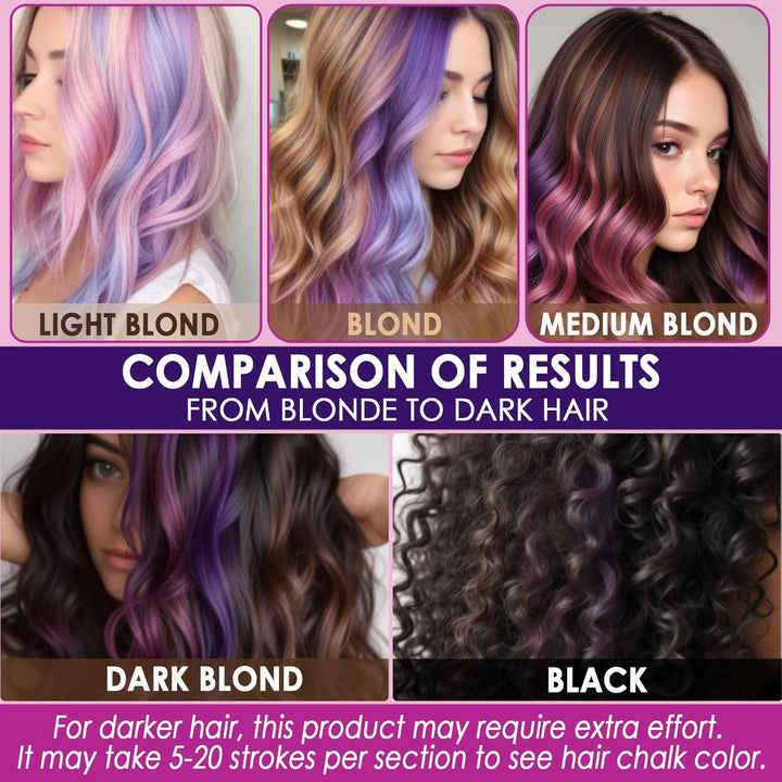 Dustless Hair Chalk for Girls Washable with Clip in Hair Extensions, Brushes and Glitters, Kids Temporary Color Dye, Gifts for Teen Girl Trendy Stuff, Teenage 7 8 9 10 11 12 13 14 Year Old