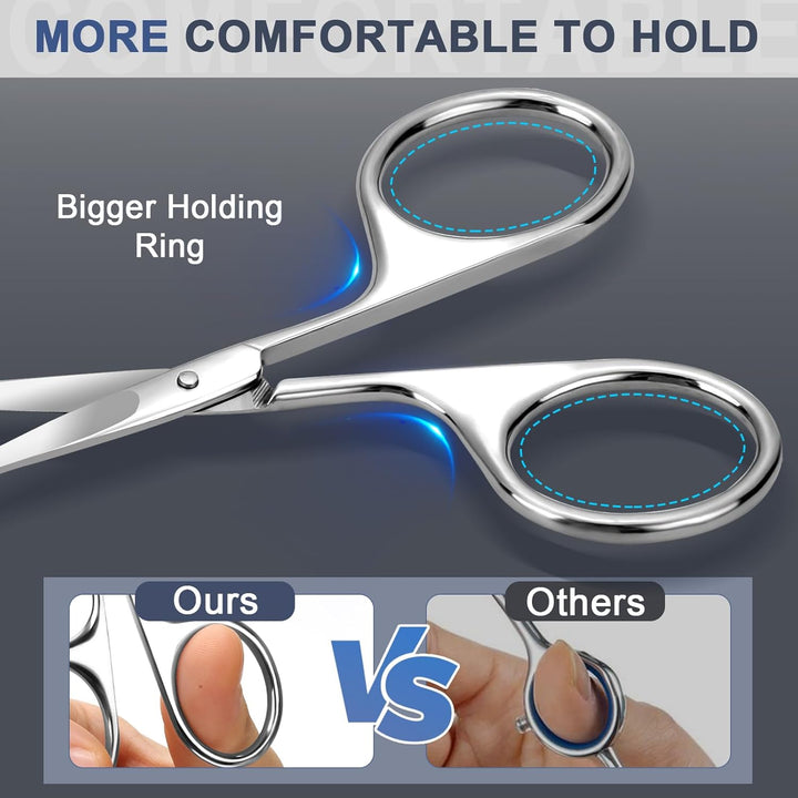 2Pack Small Eyebrow Scissors, Stainless Steel Nose Hair Trimming Scissors with Rounded Tips, Precision Grooming for Beard/Mustache/Facial Hair, Travel Friendly & Safe for Men Women