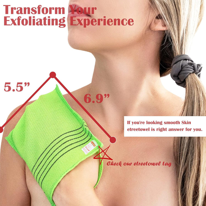 Anti-Shrink Korean Asian Exfoliating Bath Washcloths Mitt Scrub for Body Washcloth Glove Premium Viscose Rayon Onsen Towel Korea Made (6PACK)