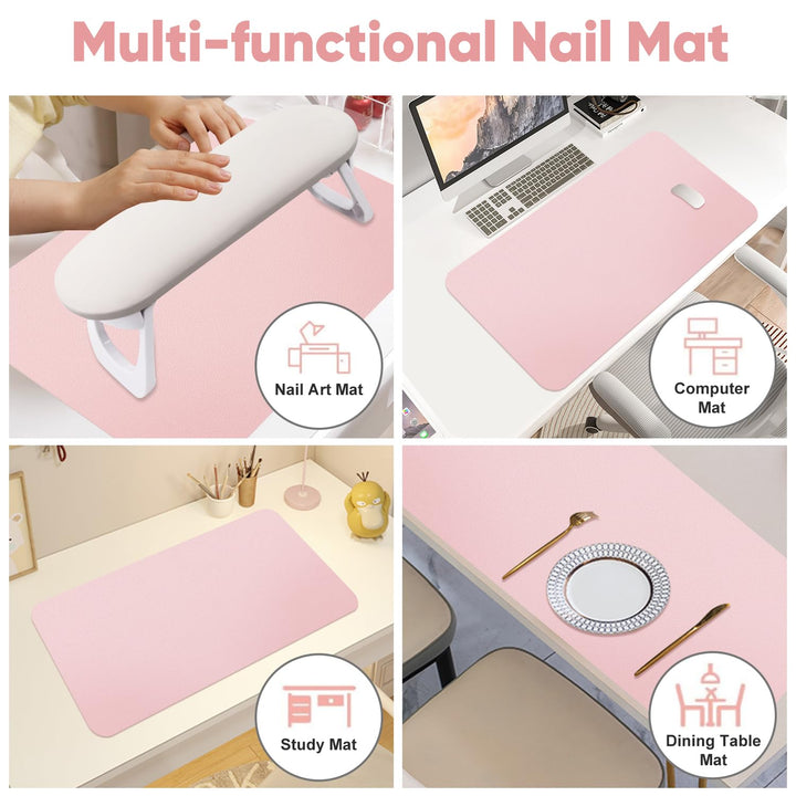 Nail Art Table Mat, (MAT ONLY) Soft Microfiber PU Leather Nail Hand Rest for Nail Arm Rest Cushion, Foldable Nail Art Rest Pillow Manicure Pad Desk Mat - Pink