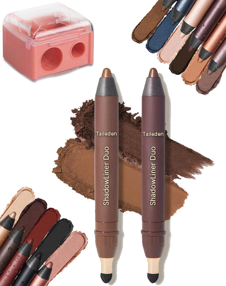 Mitlume Perfect Color Duo-Shadow Liner 2-In-1 Eyeliner & Eyeshadow - Taileden Shadow Liner Duo Plum Eyeshadow Stick - 2-Piece Smolder Stick Set to Make Your Light Eyes Pop (Smokeshow + Gaze)