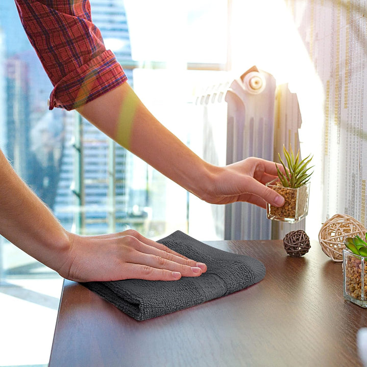 12 Pack Premium Wash Cloths Set, 12 by 12 Inches, 100% Cotton Ring Spun, Highly Absorbent and Soft Feel Essential Washcloths for Bathroom, Spa, Gym, and Face, Grey