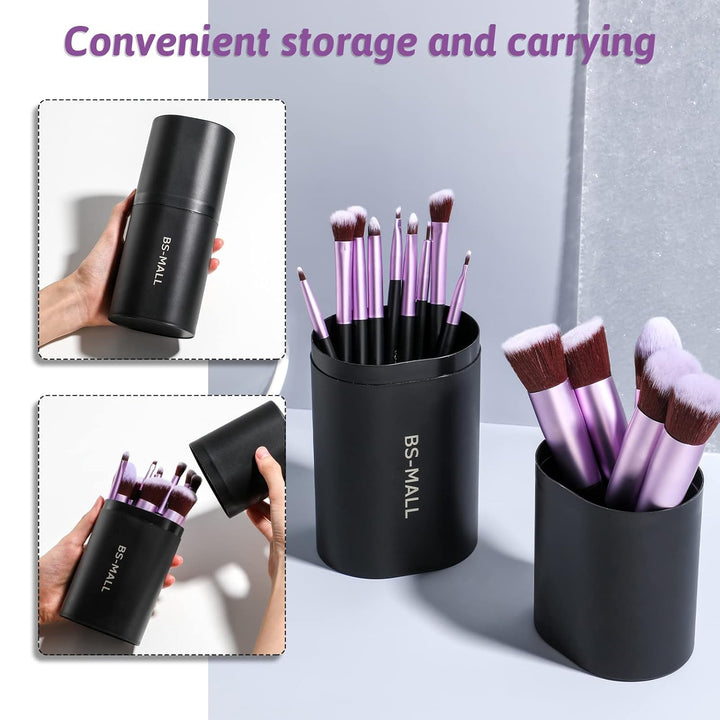 Makeup Brushes Premium Synthetic Foundation Powder Concealers Eye Shadows 14 Pcs Purple for Makeup Beginner or Professional with Travel Case