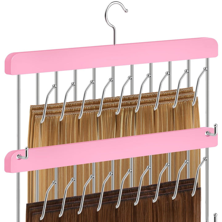 2 Pack Hair Extension Holder & Hanger – Braiding Rack Stackable Hair Extension Storage Rack for Styling, Rotatable Wig Organizer Stand for Wigs, Hairpieces, Clip/Tape Ins and Accessories