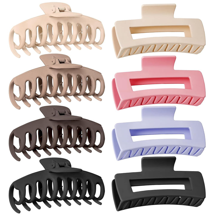 8 Pack Big Hair Claw Clips for Women Large Claw Clip for Thin Thick Curly Hair 90'S Strong Hold 4.33 Inch Nonslip Matte Jumbo Hair Clips (8 Pcs)