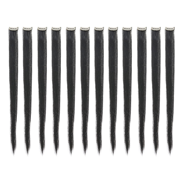 12 Pcs Straight One Color Party Highlights Clip on in Hair Extensions Colored Hair Streak Synthetic Hairpieces (Teal Blue)