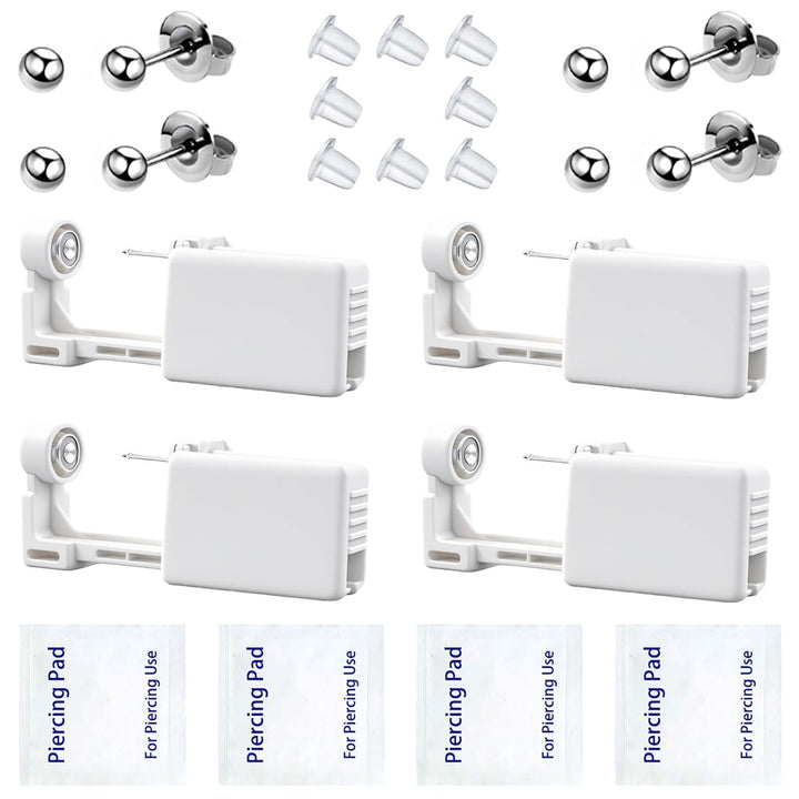 Ear Piercing Kit, Disposable Ear Piercing Gun Preloaded CZ Earring Studs, Body Piercing Kits for Your Own Use at Home (Silver)