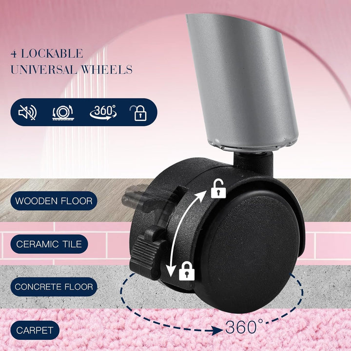 Professional Foldable & Portable Manicure Table Nail Technician Desk Workstation 4 Lockable Wheels with Drawer Client Wrist Pad Free Carrying Bag Travel Nail Tech Spa Beauty Table Pink