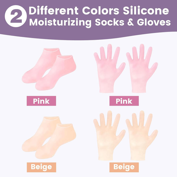 4 Pairs Silicone Socks Gloves Set for Dry Cracked Feet and Hands, Silicone Foot Socks for Women, Moisturizing Feet