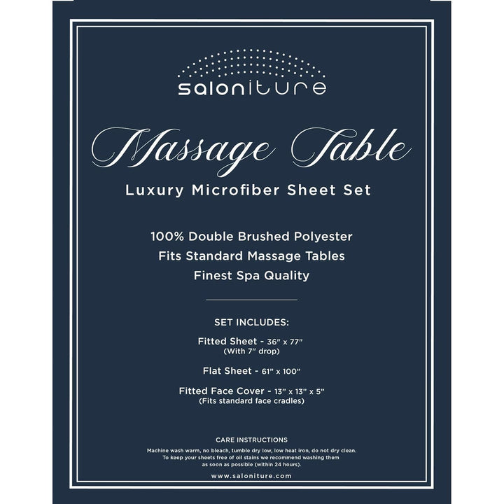 3-Piece Microfiber Massage Table Sheet Set - Premium Facial Bed Cover - Includes Flat and Fitted Sheets with Face Cradle Cover - White