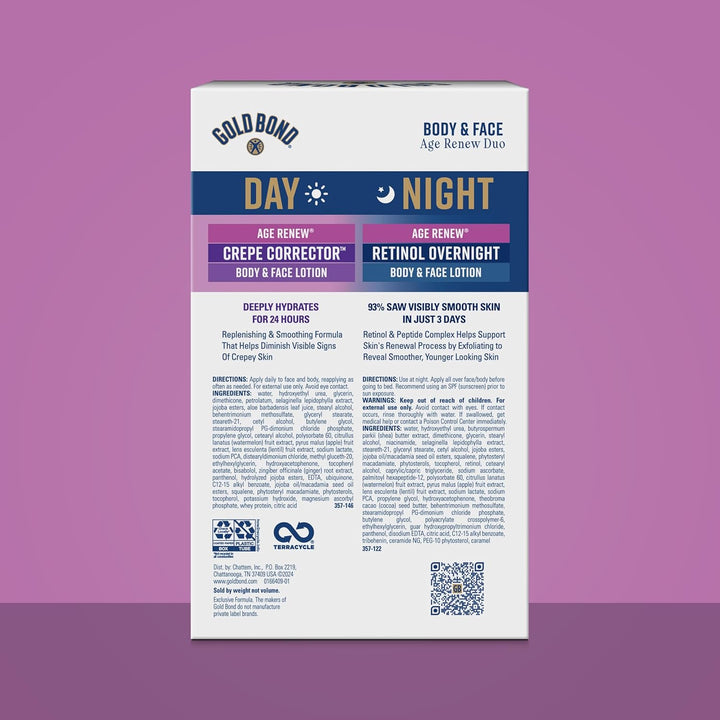 Age Renew Day & Night Duo Lotion Set for Body & Face,  Crepe Corrector Lotion, Visibly Firms Skin &  Retinol Overnight Lotion, Visibly Smooths Skin, 8.6 Oz.
