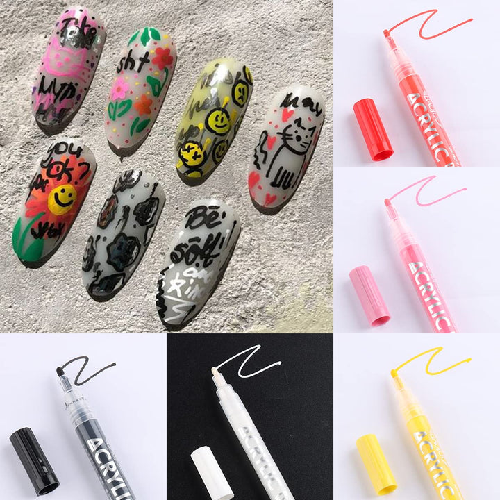 Nail Art Graffiti Pen Set 12Pcs Waterproof Drawing Marker Pen for Nails Neon Enamels Black White Quick Dry Nail Art Painting Pen DIY Abstract Lines Pen for Nail Art Nail Salon Supplies