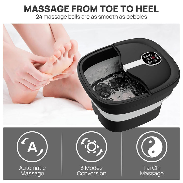 Collapsible Foot Spa Electric Rotary Massage, Foot Bath with Heat, Bubble, Remote, and 24 Motorized Shiatsu Massage Balls. Pedicure Foot Spa for Feet Stress Relief - FS02A