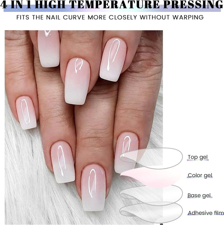 Semi Cured Gel Nail Strips | Gel Nail Stickers with UV Light Required | Salon Quality, Easy Application and Removal（Pink Ombre）