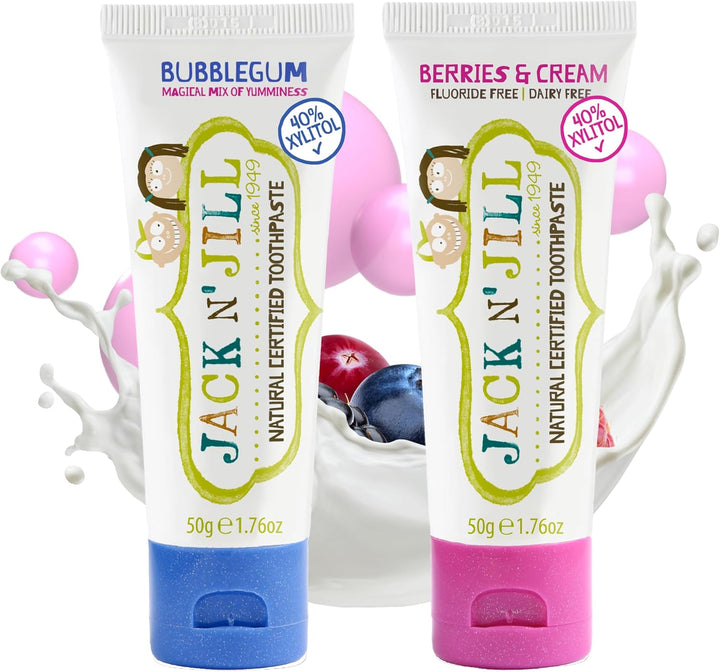 Natural Toothpaste for Kids - Fluoride Free Toothpaste, Safe to Swallow, 40% Xylitol, BPA Free - 1.76 Oz (Variety Pack of 5)