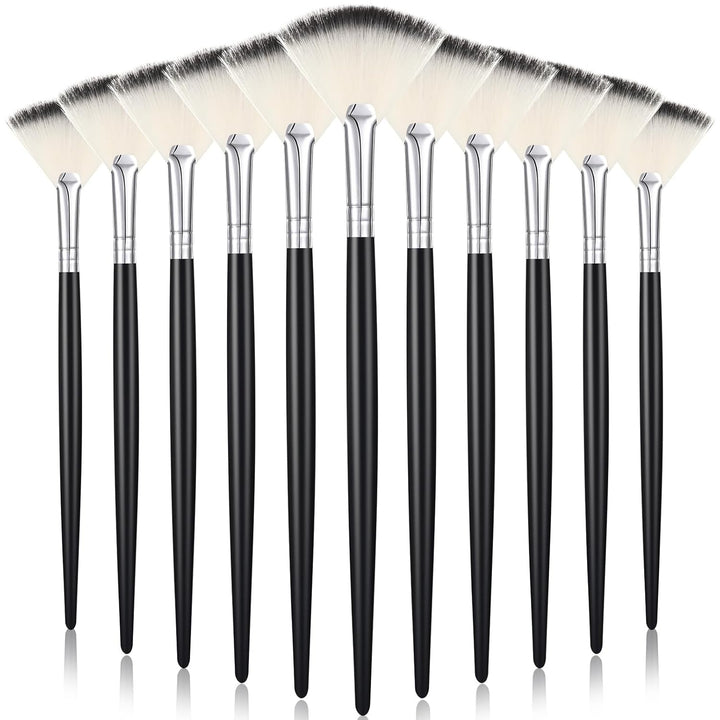 12 Pcs Soft Facial Fan Brush Blush Makeup Brush Face Mask Acid Applicator Multi Use Cosmetic Tools for Peel Mask Makeup for Mud Cream(Black)