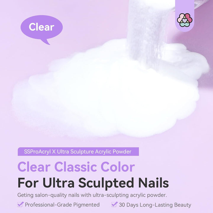 Ultra-Smooth Clear Acrylic Powder: Keratin Professional Acrylic Nail Powder Ultra Sculpture Tech for 3D Carving Nail Extension Tech Salon Studio Manicure