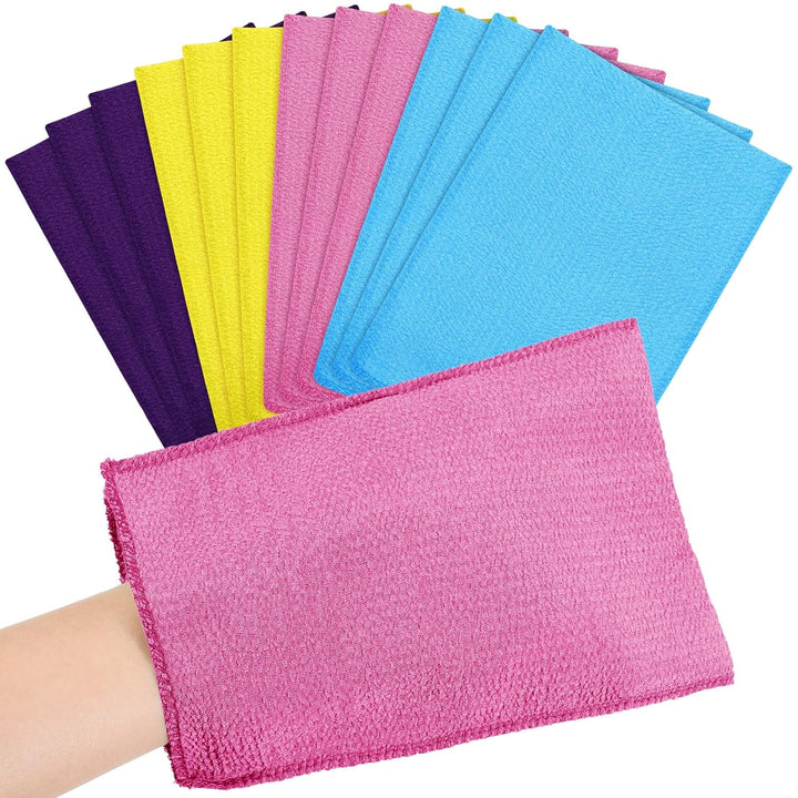 12 Pieces Korean Exfoliating Mitt Glove Italy Towel Body Skin Scrubber Exfoliating Scrubber for Remove Dead Skin Washcloth Korean(Small,Yellow, Green, Blue, Pink)