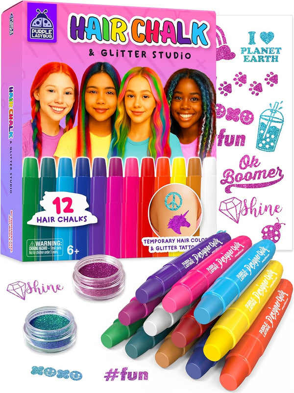 12 Colors Hair Chalk for Girls Washable Hair Dye - Birthday Gifts for Girl Ages 8-12, Temporary Hair Color for Kids, Tweens Teens for Halloween Party - Craft for Girls 6 7 8 9 10 11 12