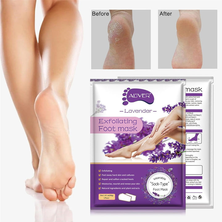 ALIVER  Mask 3 Pack, Exfoliator Peel off Calluses Dead Skin Callus Remover, Baby Soft Smooth Touch Feet-Men Women (Lavender)