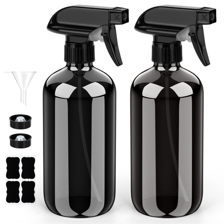 Glass Spray Bottle, Amber Glass Spray Bottle Set & Accessories Refillable for Plants Window Cleaners Aromatherapy Facial Hydration Watering Flowers Hair Care (2 Pack/16 Oz) (Amber)