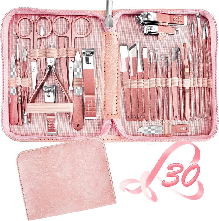 Manicure Set 30 in 1 Nail Clipper Set,  Nail Clippers, Fingernail & Toenail Clippers, Manicure Tools, Pedicure Tools, Suitable for Travel Manicure Kit, Nail Set Kit with Everything Profe