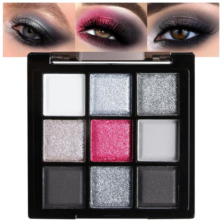 9 Colors Purple Glitter Eyeshadow Palette, Lavender Violet Purple Pink Glitter Metallic Shimmer Sparkly Eye Shadow Palette Makeup for Older Women Blue Eyes, Highly Pigmented Waterproof Eyeshadow