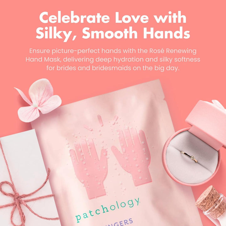 Rosé Fingers Renewing Hand Mask - Strawberry-Scented Moisturizing Gloves with Shea Butter for Dry & Cracked Hands, Repairing Hand Treatment for Baby Soft Skin, Self-Care Essential - 1 Pair